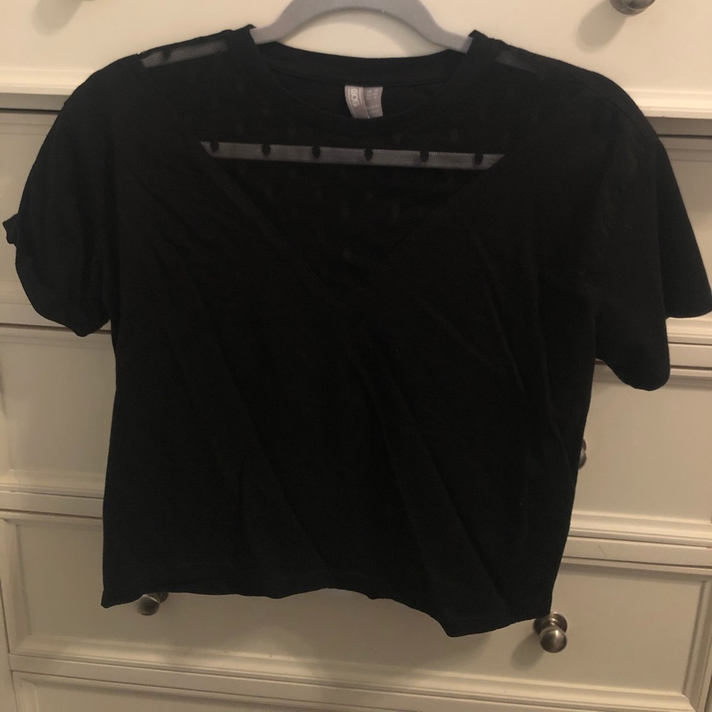Black crop top with sheer detailing